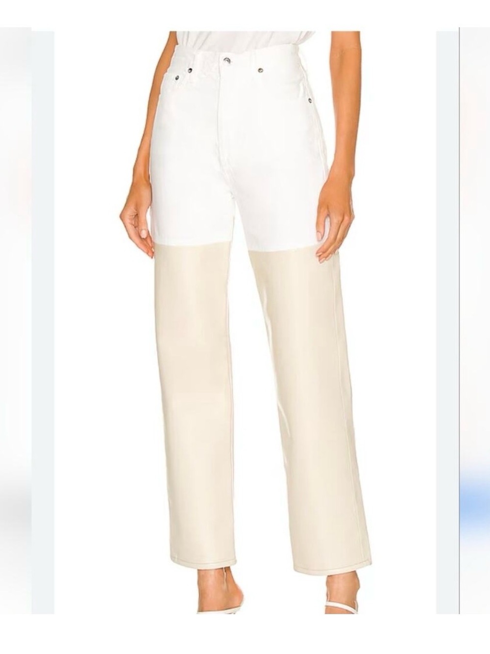 Women’s Two-Tone Cream Leather & White Jeans